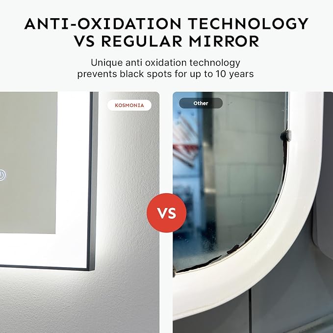 32x48'' LED Bathroom Mirror w/Light, Aluminum Frame, Dimmable Front & Backlit, Anti-Fog, Distortion Free, Light Memory, Tempered & Shatter-Proof Wall Mounted Vanity Silver Coating Mirror