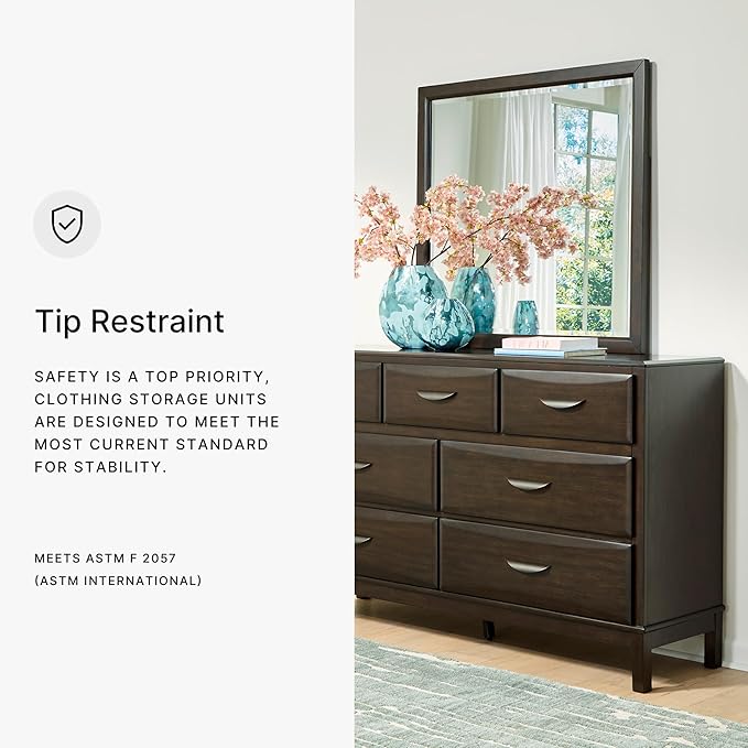 Signature Design by Ashley Vanmore Contemporary 7-Drawer Dresser and Mirror with Anti-Tipping Restraint, Dark Brown