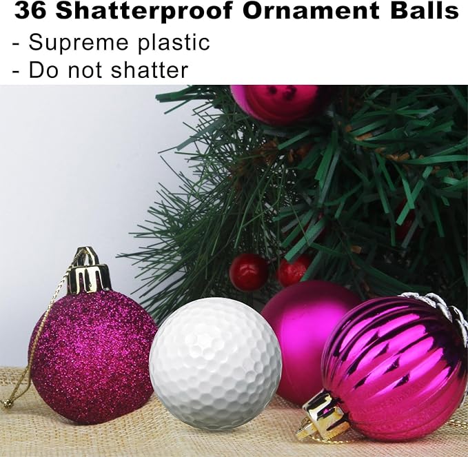 Fuchsia 1.6" Small Christmas Balls Christmas Tree Decoration Ornaments Shatterproof Hanging Balls for Birthday Halloween Holiday Wedding Decorations Set of 36pcs