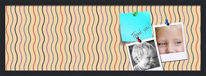 PinPix 36x12 Inch Cork Bulletin Board. This Decorative Framed Pin Board Comes with Multi Color Waves Design and a Satin Black Frame. Ideal for Home Office Decor or Message Board (PinPix-565)