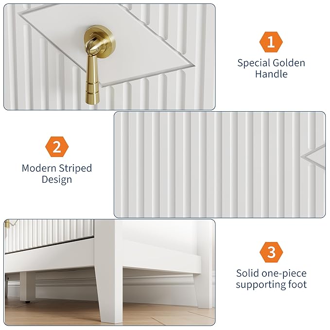 GarveeHome Fluted Dresser for Bedroom, 47.2 Inch Wide 6-Drawer Wood Dresser, Modern Chest of Drawers, Storage Organizer Cabinet for Living Room, Hallway, Entryway, White