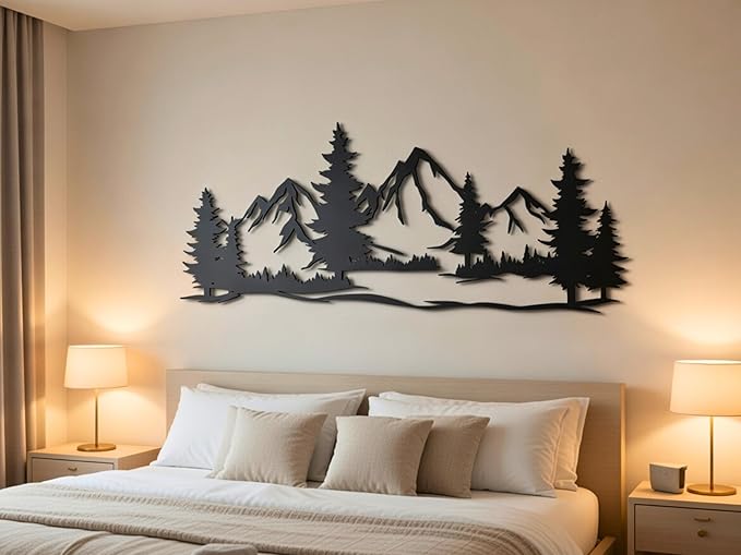 Vailla Mountain Art Large Mountains Wall Decor Wood Wall Art 3D Wall Hanging Home Decoration Nature 3D Textured Sculptures Mountain Rivers Decorative Painting Suitable For Living Room Bedroom Office