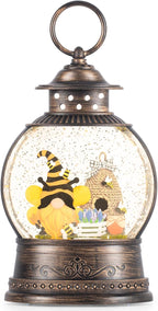 Bee Hive Decor Spring Bee Gnome Light Up Snow Globe 6H Timer Honey Bee Decorations for Spring Decor,Home Shelf Decor,Battery Operated & USB Operated