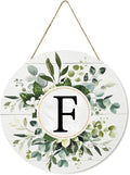 Smile Monogram Letter F Wreaths Wooden Welcome Sign, Family Last Name Initial Front Door Wall Decoration, Floral Spring Summer Porch Rustic Home Kitchen Decor