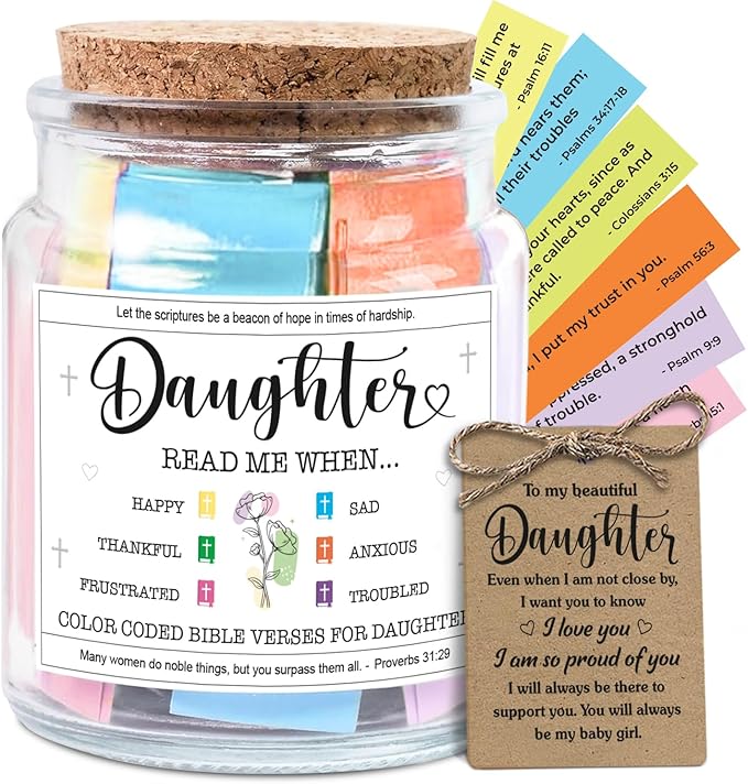 NewEleven Valentines Day Gifts for Daughter - Inspirational, Birthday Gifts For Daughter, Teen Girl, Adult Daughters - Daughters Birthday Gift Ideas From Mom, Dad - Bible Verse Jar