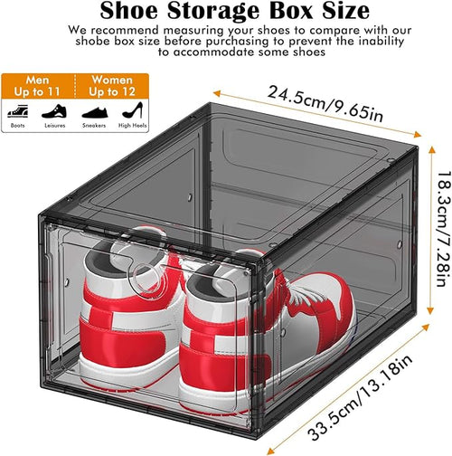 12 Pack Upgrade Harder Shoe Organizer, Shoe Storage with Magnetic Front Door, Clear Shoe Boxes Foldable Space-Saving Shoe Rack for Sneaker Boot Container, Black