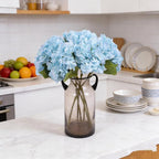 Kimura's Cabin 6pcs Blue Artificial Silk Flowers Fake Hydrangeas Flower with Stems Faux Hydrangea Bouquets for Home Wedding Party Table Core Decoration (Blue, Pack of 6)