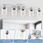 Modern Brushed Nickel 5 Light Bathroom Vanity Light, 31 inch Bathroom Lights Fixtures, Vanity Lights for Mirror Kitchen Living Room Hallway Cabinet Porch