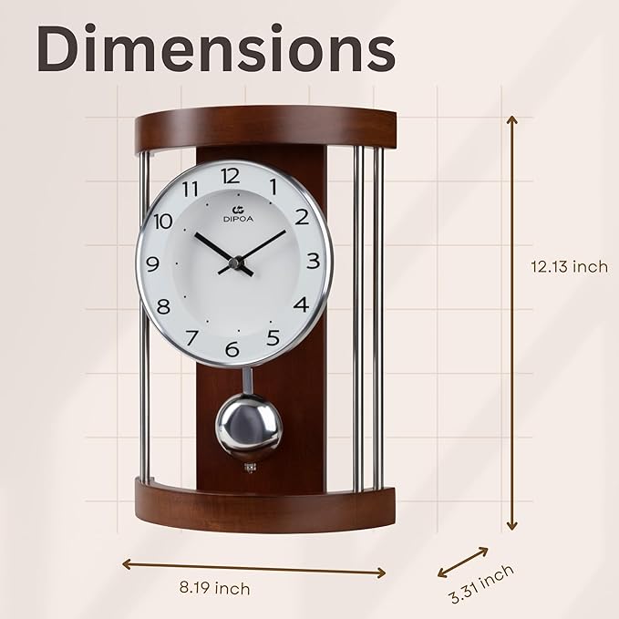 DODEKA Classic Mantel Clock Home Decoration Boxwood Tabletop Pendulum Hollow Frame Design Mid-Century for Home, Office, Fireplace