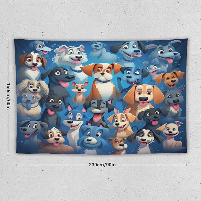 VUMIVI Cartoon Dog Tapestry Cute Puppy Pet Lovers Animal Theme Colorful Illustration Tapestry Wall Hanging for Living Room Bedroom Dorm Classroom Aesthetic Decor W90xL60in