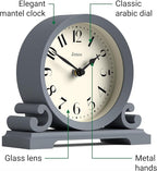 JONES CLOCKS® Saloon Mantel Clock | Traditional Double Scroll Design | French Navy | Contemporary Classic Style for Desk, Table, Shelf or Bedside