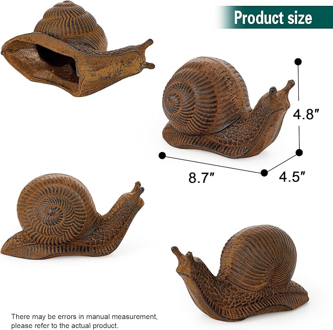 Sungmor Cast Iron Snail Statue, Vintage Animal Collection Figurines, Home Office Table Decor, Paperweight, Doorstop, Garden Lawn Cute Ornament, Rust Finish