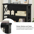 HOMBAZAAR 3-Tier Small Bookshelf, 35.4 Inch Short Book Shelf with Sturdy Metal Frame & Wood Shelves, Black Industrial Bookcase for Living Room, Bedroom, Office