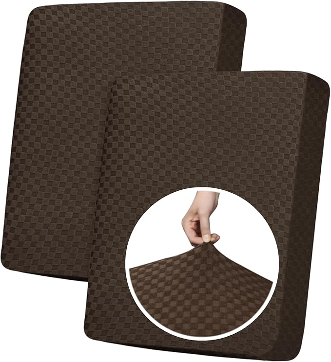 YEMYHOM Stretch Individual Cushion Covers Large Sofa Seat Cushion Slipcovers Soft Couch Cover Replacement Large Checkered Furniture Protector with Elastic Bottom (2 Pcs XL Cushion Covers, Dark Coffee)