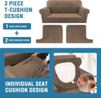 H.VERSAILTEX Sofa Cover 3 Piece T Cushion Loveseat Slipcovers Thick Velvet Couch Cover Stretch T Cushion Sofa Covers for 2 Cushion Couch with 2 Individual T Cushion Covers, Mocha