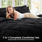 Sasttie Twin Comforter Set, 5-Piece Bed in a Bag, Pintuck Bedding Sets for All Season, Includes Comforter, Flat Sheet, Fitted Sheet, Pillowcase and Pillowsham, Black