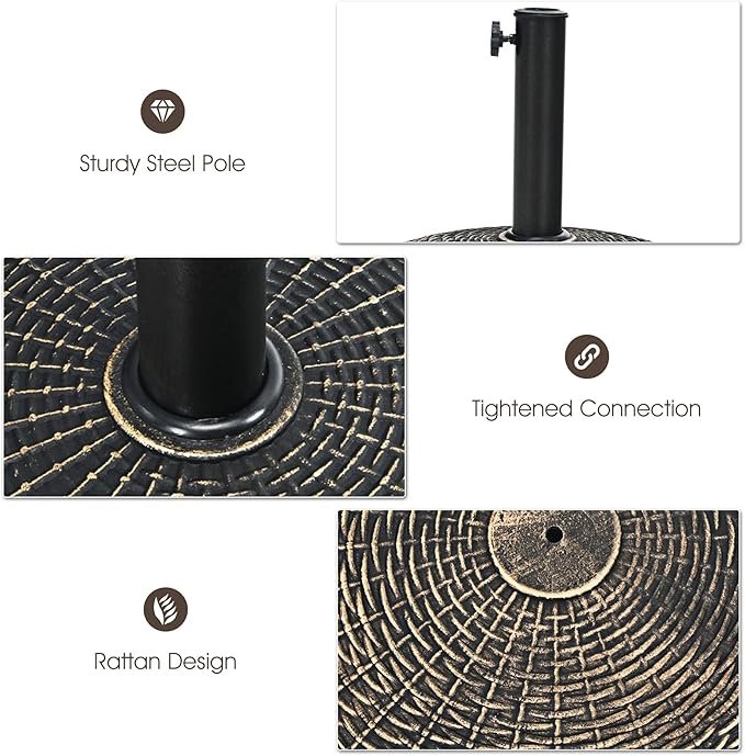 Tangkula 22 LBS Patio Umbrella Base, Round Outdoor Umbrella Stand W/Adjustable Knob, Rattan Pattern, All-Weather Umbrella Base Holder for Poolside, Yard, Street