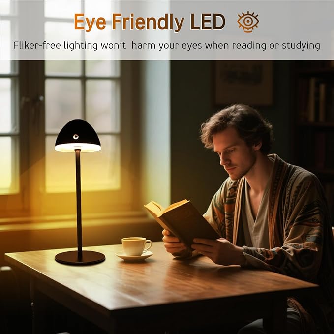 2 Pack Rechargeable Table Lamps, Cordless Bedside Touch Lamp, 3 Color Temps (3000K-6500K), Stepless Dimming, Touch Control, for Restaurant/Bedroom/Outdoor Patry/Camping