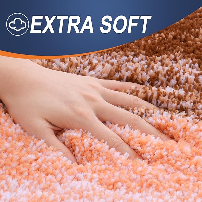 OLANLY Bathroom Rug Set 2 Piece, Soft Absorbent Microfiber Bath Mats and U-Shaped Contour Toilet Rug, Non-Slip, Machine Wash Dry, Plush Shaggy Bath Mats for Bathroom (30"x20"+24"x20", Orange)