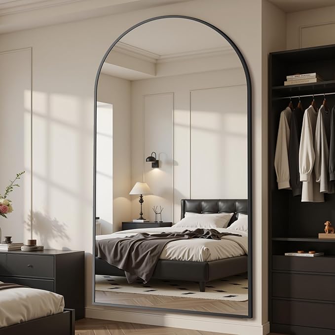 Suidia Arched Full Length Mirror, 86"x46" Floor Mirror Freestanding, Floor Standing Full Body Mirror with Stand for Bedroom, Hanging Leaning Mounted for Living Room Cloakroom, Black