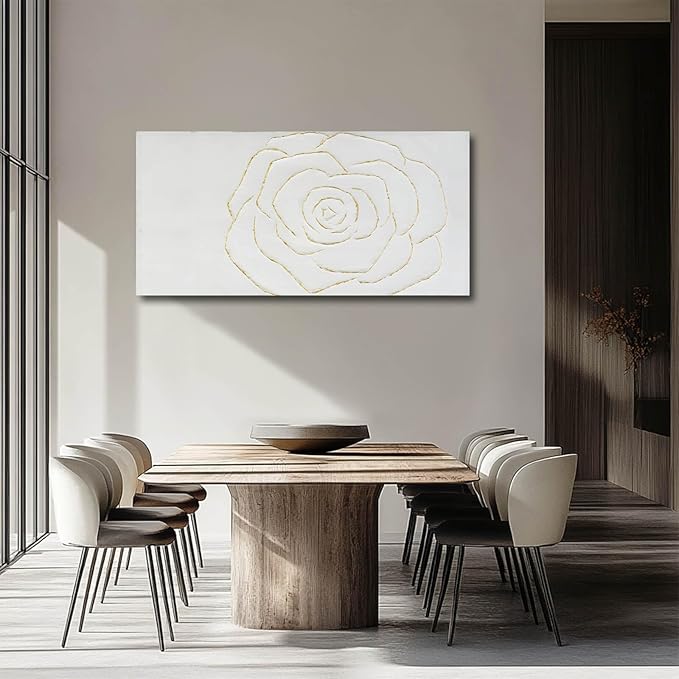 NBAODAN Textured Wall Art Abstract Floral Painting White Pictures Wall Decor Gold Line Art 24"x 48" Large Artwork For Living Room Bedroom office Wall Decor
