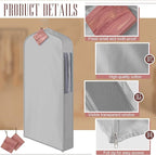 2 Set 40in Short Cotton Garment Bags, 6in Wide Gusset Hanging Storage Clothes with 8 Cedar Blocks, Transparent Mesh Window, Breathable Closet Bags for Fur Coat Suit Sweater Dress, Gray