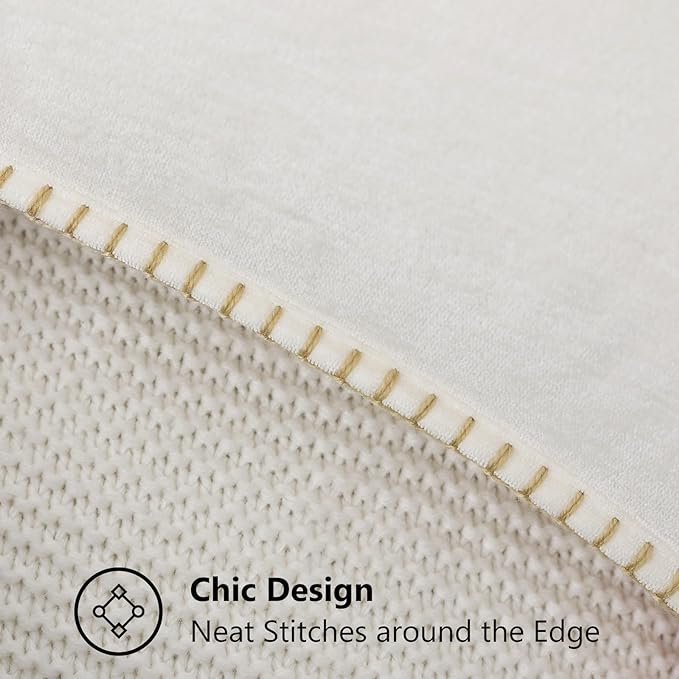 decorUhome Spring Chenille Soft Cozy Throw Pillow Covers 20x20 Set of 2, Modern Farmhouse Boho Velvet Decorative Pillow Cases with Stitched Edge for Couch Sofa Bed Home Decor, Cream White