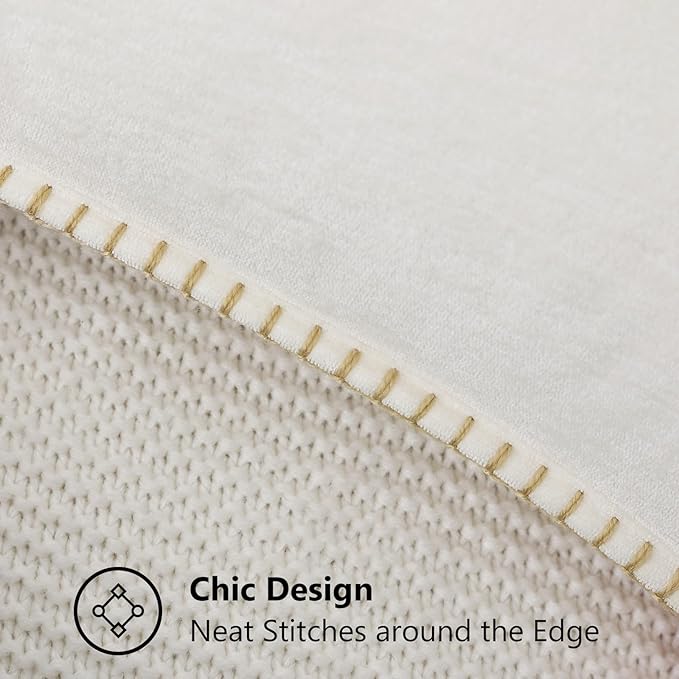 decorUhome Spring Chenille Soft Cozy Throw Pillow Covers 24x24 Set of 2, Modern Farmhouse Boho Velvet Decorative Euro Sham Pillow Cases with Stitched Edge for Couch Sofa Bed Home Decor, Cream White