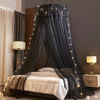 VETHIN Princess Bed Canopy for Girls,Bed Canopy Curtain- Double Layer Sheer Mesh Dome Bed Curtain- Round Lace Princess Mosquito Net Tent (Double Black-2)