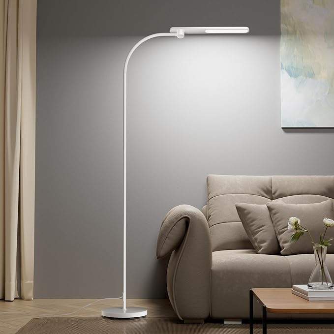 Honeywell LED Floor Lamp, F4 Sunturalux™ Gooseneck Reading Floor Lamp, Super Bright Stepless Dimmable Task Light with Flexible Arm, Eye-Caring Tall Standing Lamp for Living,Bedroom Office