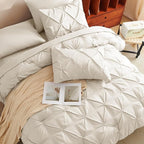 CozyLux California King Comforter Set Oatmeal - 7 Pieces Cal King Pintuck Bed in A Bag Gift for Family, Pinch Pleat Bedding Sets with All Season Comforter, Sheets, Pillowcases & Shams