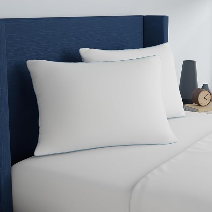 SEALY Perfect Temp Bed Pillows, Plush 100% Cotton Cover, Soft, Breathable, Temperature Balancing, Moisture Wicking, Hypoallergenic EverFluff Fiberfill, Machine Washable, King, White- 2 Pack