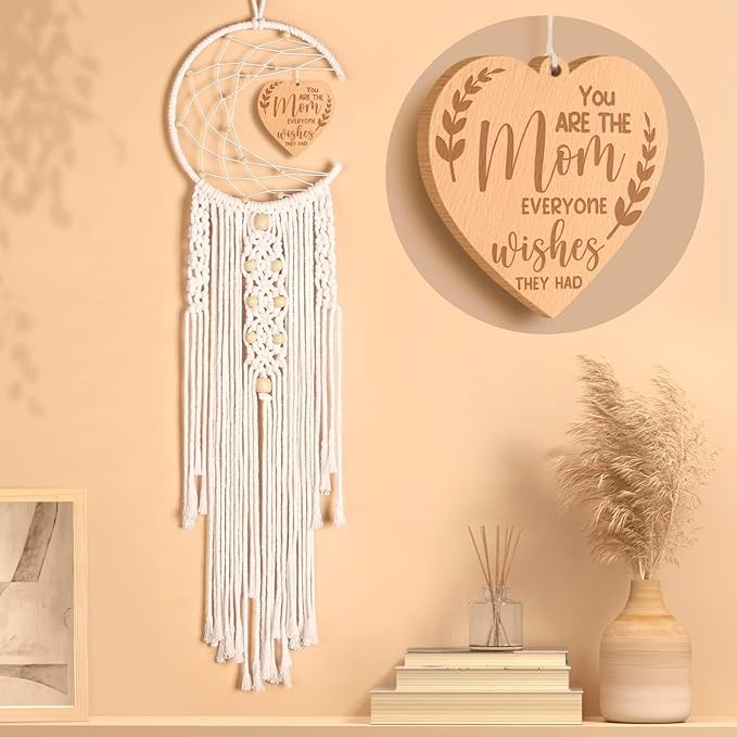 Mom Gifts for Mom from Daughter Son Decoration Dream Catcher with Heart Pendant Birthday Gift for Women Wife Stepmother Mother in Law, Boho Home Wall Décor