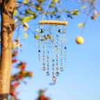 13.3inch Crystal Moon Star Prism Suncatcher Rainbow Maker Pendant Window Garden Hanging Decoration Ornament for Christmas Tree Crystal Wind Chimes