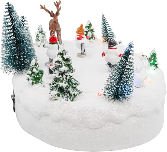 Snowmen Outdoor Skating Rink Park LED Lights Animated Christmas Village with Motion and Sound 10" x 7" x 5"