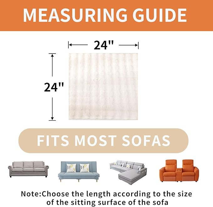 Non-Slip Couch Arm Covers,Thick Soft Recliner Arm Chair Covers Set of 2 Waterproof Armrest Covers for Sofa, Washable Faux Fur Sofa Arm Cover (Off White, 24" x 24" 2 Pack)