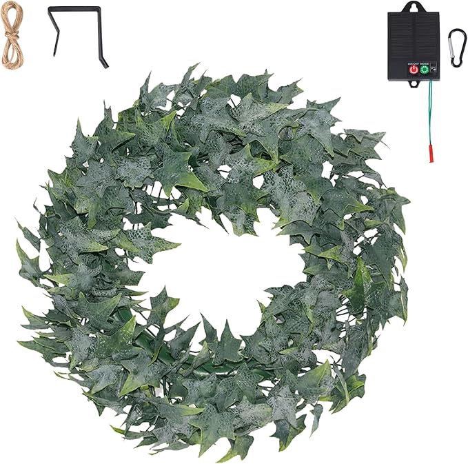 Solar Spring Wreath for Front Door 18in 30LED Pre-lit Spring Summer Greenery Wreaths Artificial Green Eucalyptus Leaf Wreath Home Decor Boxwood for Farmhouse Outside Fall All Seasons