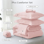JOLLYVOGUE Queen Comforter Set, Ultra-Soft Bed in a Bag Queen Size 7 Pieces, Oeko-TEX Certified Bedding Set with Down Alternative Comforter, Sheets, Pillowcases & Shams, Blush Pink