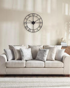 24 Inch Wall Clock, Large Roman Numerals Wall Clocks Battery Operated, Slient Vintage Skeleton Black Metal Indoor Outdoor Clocks for Living Room, Bedroom, Kitchen, Dining Room, Patio Decor