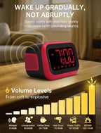 Loud Alarm Clock for Heavy Sleepers: 115dB Dual Alarms with 6 Unique Sounds for Bedroom Dorm Room Use - On-Time Wake Up for Teen College Students - Red