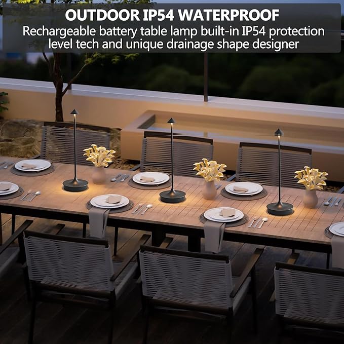 Cordless Table Lamps Rechargeable, LED Desk Lamp 4000mAh Battery Operated Outdoor Waterproof Portable Touch Dimmable Table Light for Patio/Restaurant/Bar/Indoor (Black-1PC)