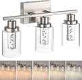MELUCEE 3 Light LED Bathroom Light Fixtures 3000K-6000K Dimmable Vanity Lights Bathroom Lights Over Mirror Brushed Nickel Wall Light Fixture with Crystal Bubble Clear Glass Shade, Built-in LED Chips