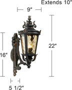 John Timberland Casa Marseille Vintage Outdoor Wall Light Fixture Veranda Bronze Scroll Frame 22" Champagne Hammered Glass for Exterior House Porch Patio Outside Deck Garage Yard Front Door