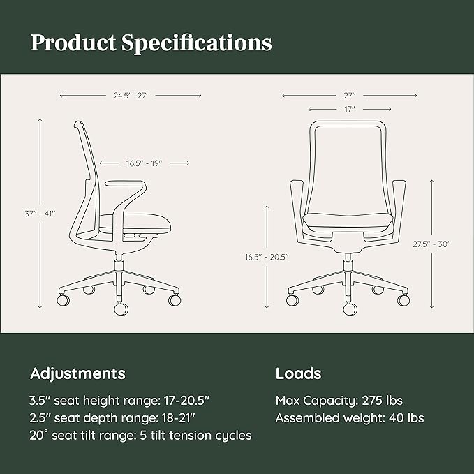 Branch Verve Chair - High Performance Executive Office Chair with Contoured Back and Adjustable Lumbar Support - High Density Foam Cushion and 3D Knit Back - Fits 5' to 6', Up to 275 lbs, Cobalt