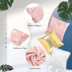 Pack of 6 Decorative Velvet Throw Pillow Covers Solid Square Soft Pillowcase Set Cushion Cases for Sofa Couch Bed Car Christmas Fall Home Decor 18 x 18 inch(Pink Gold White)