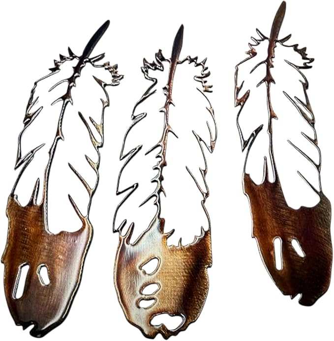 HG Artworks Metal Wall Accent Feather Trio Southwestern Decor Accents