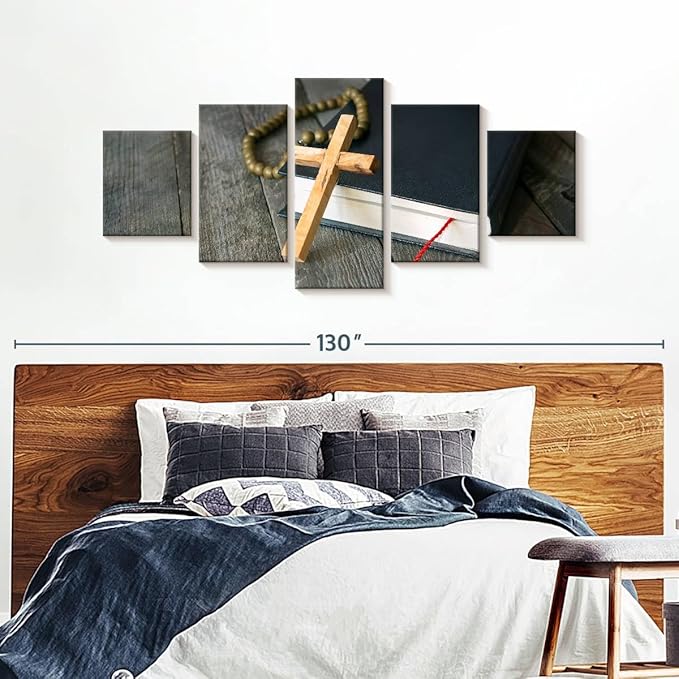 Elephant Stock Cross Canvas - 5 Panel Christian Pictures Decor - Canvas Print Wall Decor - Christian Cross Wall Art - 92" X 42"