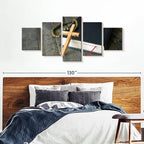 Elephant Stock Cross Canvas - 5 Panel Christian Pictures Decor - Canvas Print Wall Decor - Christian Cross Wall Art - 92" X 42"