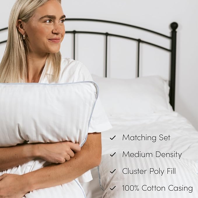 eLuxurySupply 2-Pack Premium Bed Pillows - Medium Density and Medium Loft Ideal for Back and Side Sleepers - 100% Cotton Casing - 20"X36" King Size