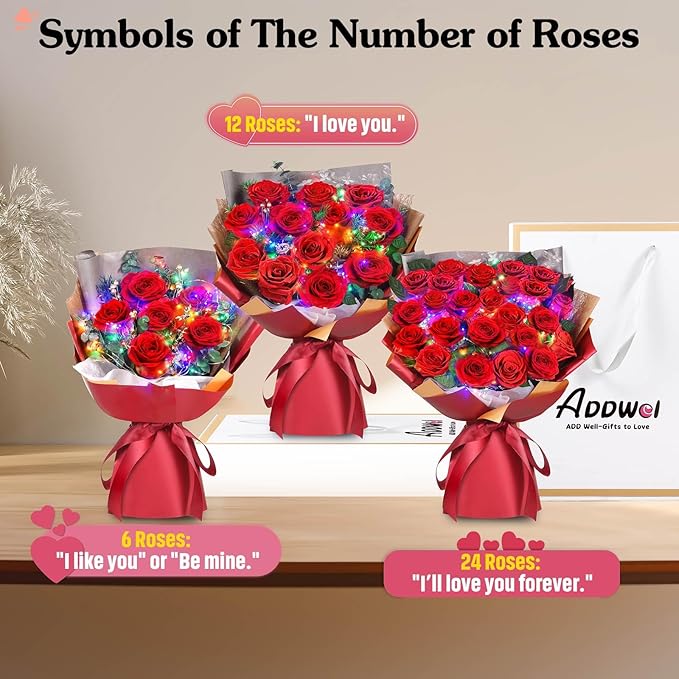ADDWel Preserved Real Red Rose Bouquet Long-Lasting Flowers for Anniversary, Birthday and Romantic Gifts for Wife Girlfriend, Forever Fresh Roses for Delivery Prime